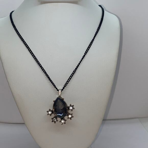 Black-Tone Clear & Blue Rhinestone Necklace - Picture 1 of 5